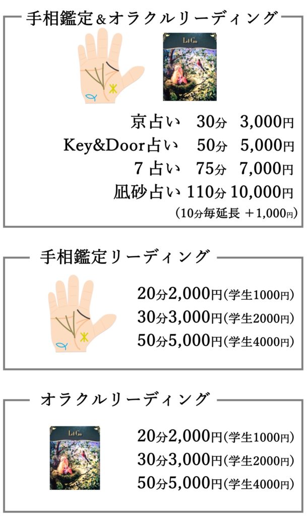 京都占いKey&Doorの占い師凪砂メニュー一覧
